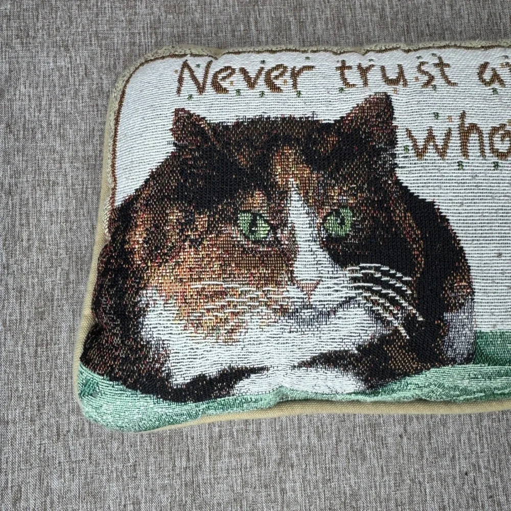Vintage Style Woven Tapestry Cat Pillow Never Trust Anyone Who Doesnt Like Cats